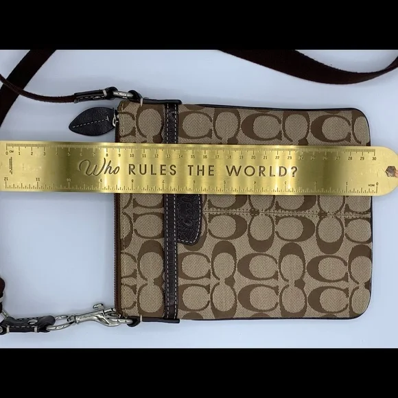 Coach Signature Print Taupe & Brown Adjustable Crossbody Bag - Picture 4 of 7